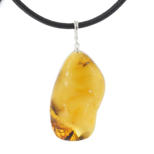 Naturalny Bursztyn mleczny i srebro - naszyjnik na rzemieniu