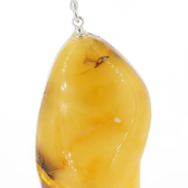 Naturalny Bursztyn mleczny i srebro - naszyjnik na rzemieniu