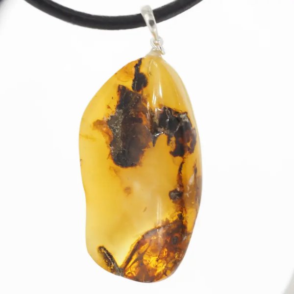 Naturalny Bursztyn mleczny i srebro - naszyjnik na rzemieniu