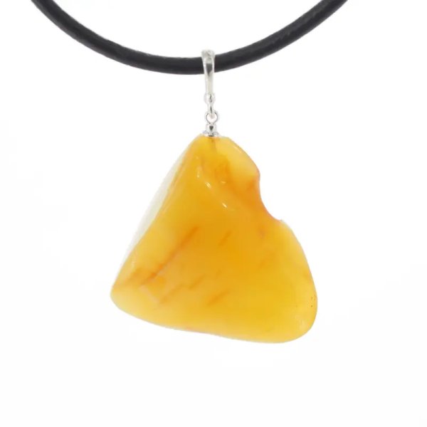 Naturalny Bursztyn mleczny i srebro - naszyjnik na rzemieniu