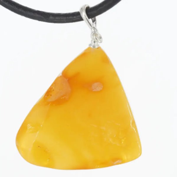 Naturalny Bursztyn mleczny i srebro - naszyjnik na rzemieniu