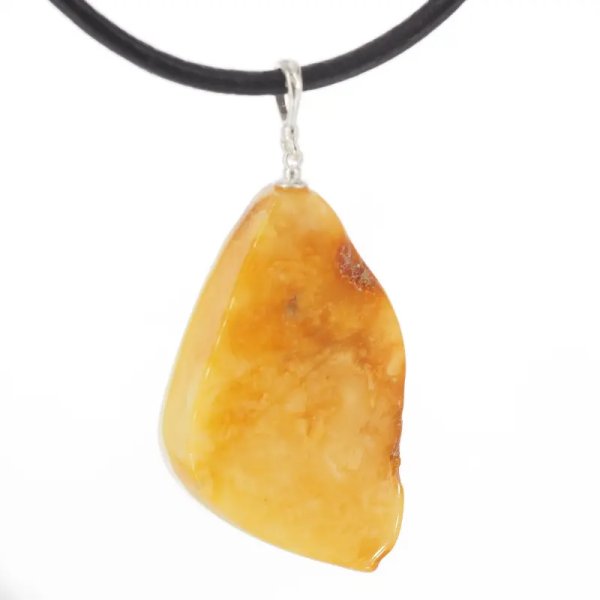 Naturalny Bursztyn mleczny i srebro - naszyjnik na rzemieniu