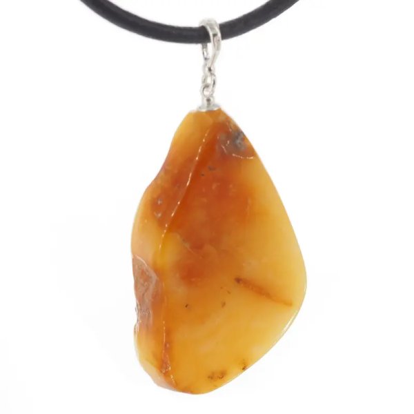 Naturalny Bursztyn mleczny i srebro - naszyjnik na rzemieniu