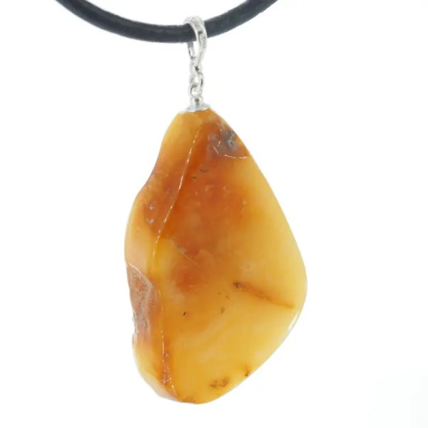 Naturalny Bursztyn mleczny i srebro - naszyjnik na rzemieniu