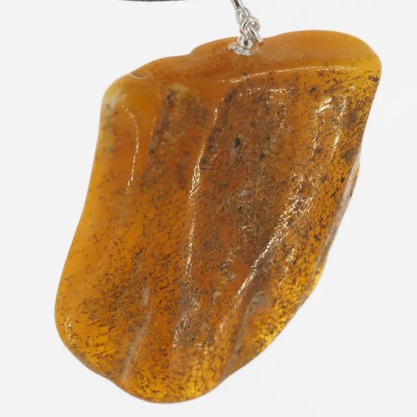 Naturalny, surowy Bursztyn mleczny, częściowo polerowany i srebro - naszyjnik na rzemieniu