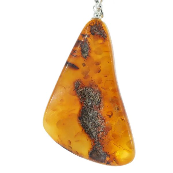 Naturalny Bursztyn i srebro - naszyjnik na rzemieniu