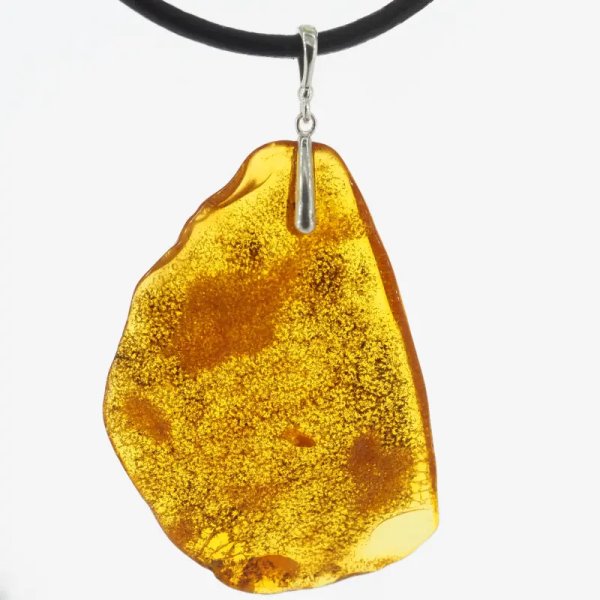 Naturalny Bursztyn i srebro - naszyjnik na rzemieniu