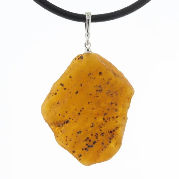 Surowy Naturalny Bursztyn i srebro - naszyjnik na rzemieniu