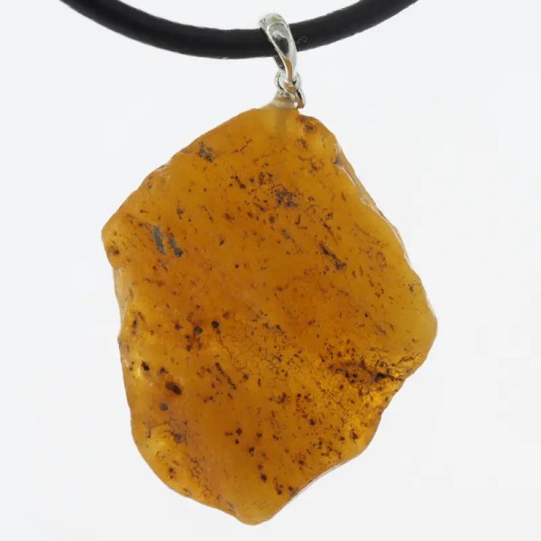 Surowy Naturalny Bursztyn i srebro - naszyjnik na rzemieniu