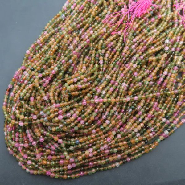 Turmalin Kolorowy fasetowany - kulki 3 mm (sznur) wysoka jakość