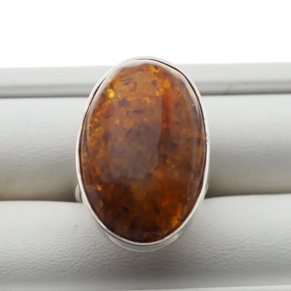 Bursztyn koniakowy w srebrze - pierścionek owal