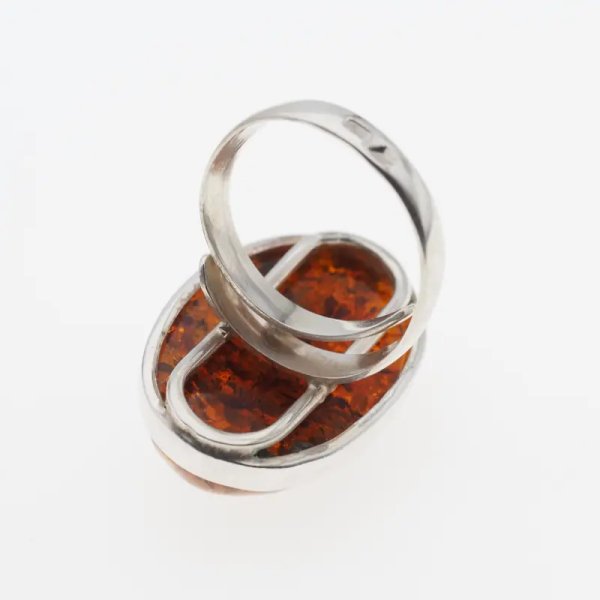 Bursztyn koniakowy w srebrze - pierścionek owal
