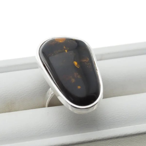 Bursztyn Zielony i srebro - pierścionek