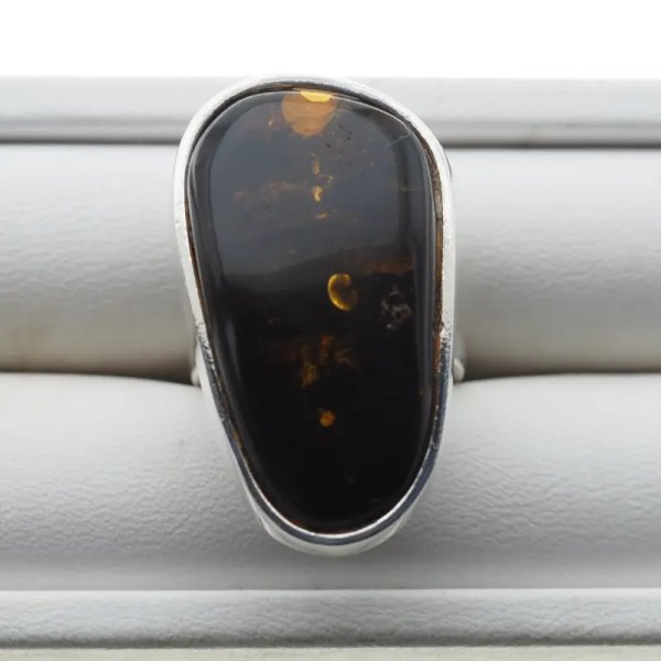 Bursztyn Zielony i srebro - pierścionek