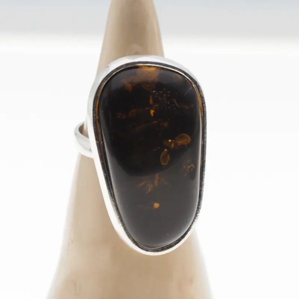 Bursztyn Zielony i srebro - pierścionek