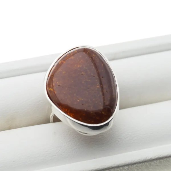 Koniakowy Bursztyn i srebro - pierścionek