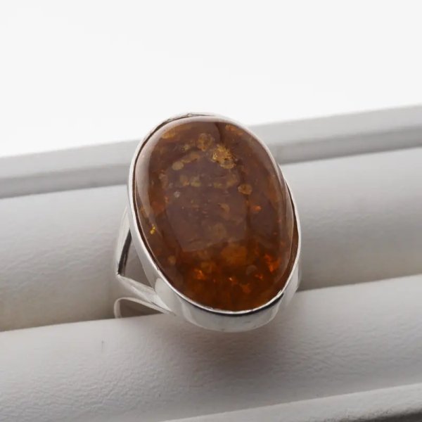 Koniakowy Bursztyn i srebro - pierścionek owal