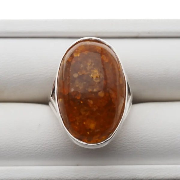 Koniakowy Bursztyn i srebro - pierścionek owal