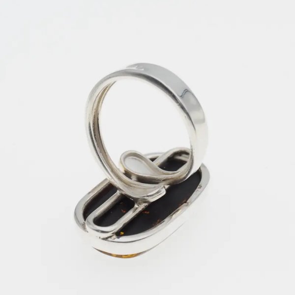 Zielony Bursztyn i srebro - pierścionek zaokrąglony prostokąt