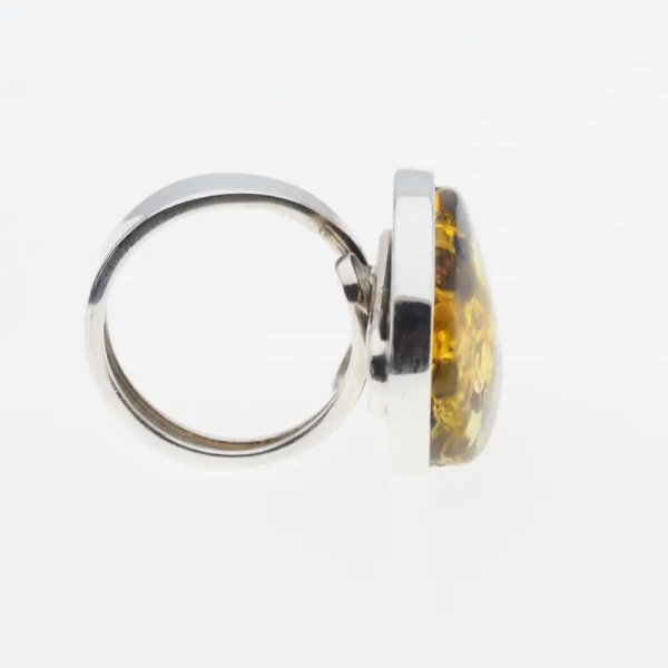 Zielony Bursztyn i srebro - pierścionek z regulacją