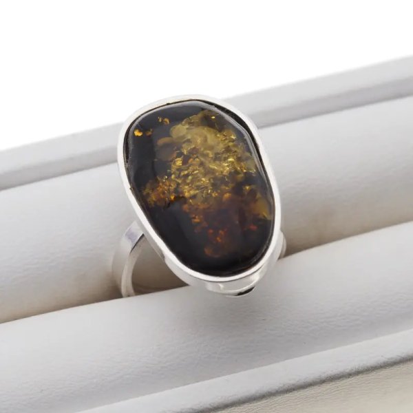 Zielony Bursztyn i srebro - pierścionek z regulacją