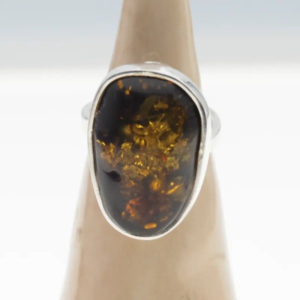 Zielony Bursztyn i srebro - pierścionek z regulacją