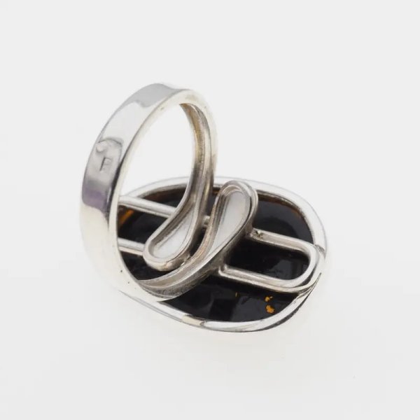 Zielony Bursztyn i srebro - pierścionek z regulacją