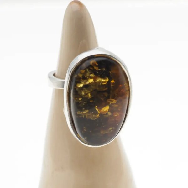 Zielony Bursztyn i srebro - pierścionek z regulacją