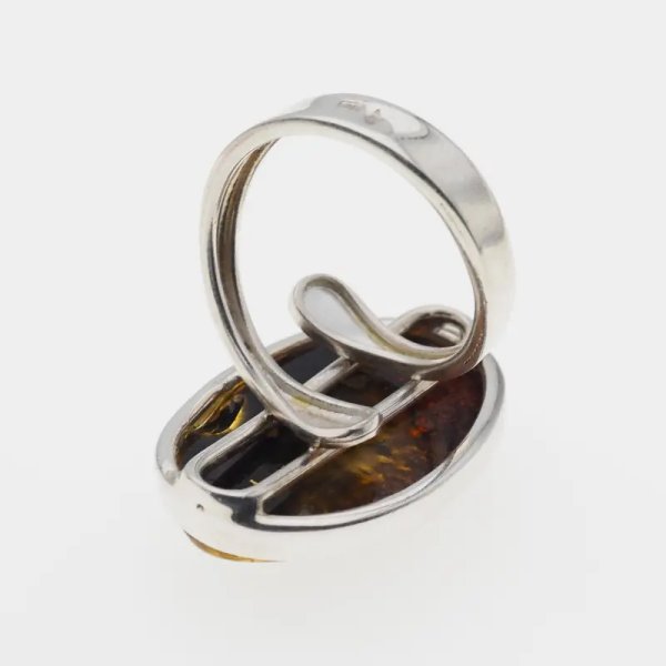 Zielony Bursztyn i srebro - pierścionek z regulacją