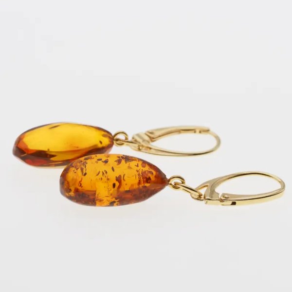 Bursztyn koniakowy i srebro złocone - kolczyki (para)