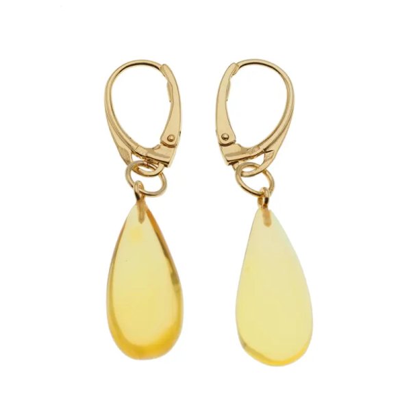 Bursztyn przezroczysty i srebro złocone - kolczyki łzy