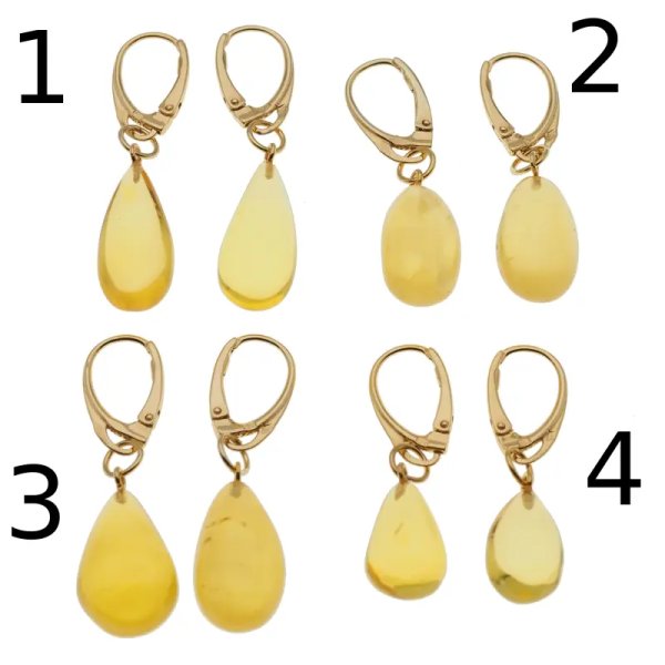 Bursztyn przezroczysty i srebro złocone - kolczyki łzy