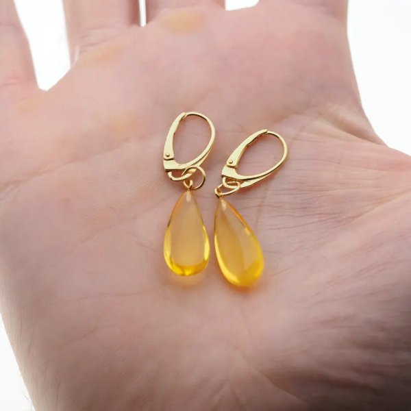 Bursztyn przezroczysty i srebro złocone - kolczyki łzy