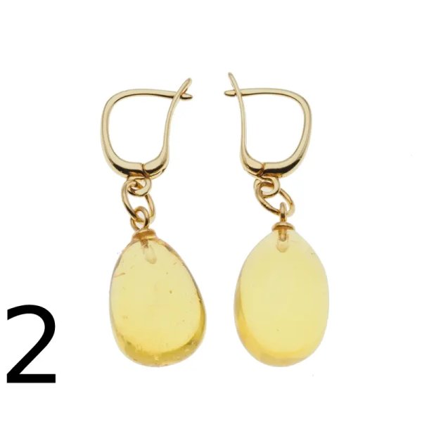 Bursztyn przezroczysty i srebro złocone - kolczyki łzy