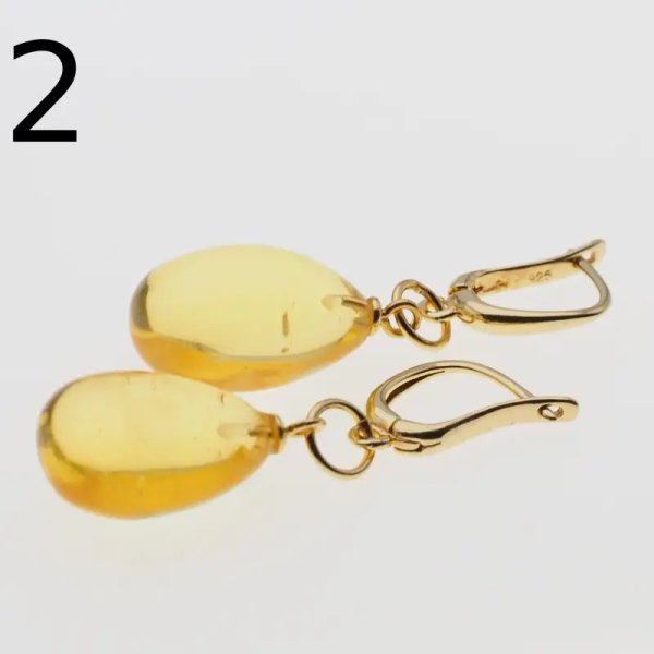 Bursztyn przezroczysty i srebro złocone - kolczyki łzy