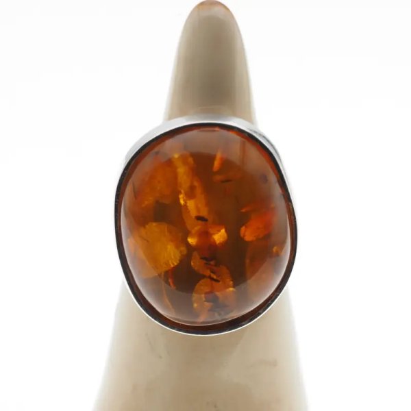 Koniakowy Bursztyn i srebro - pierścionek owal