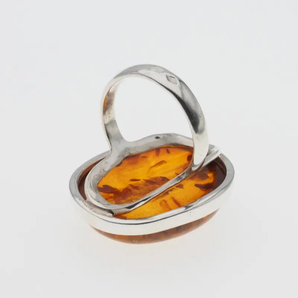 Koniakowy Bursztyn i srebro - pierścionek owal