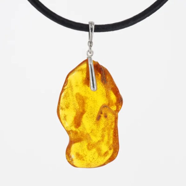Naturalny Bursztyn i srebro - naszyjnik na rzemieniu