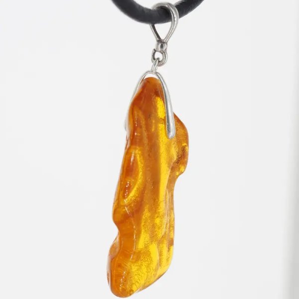 Naturalny Bursztyn i srebro - naszyjnik na rzemieniu