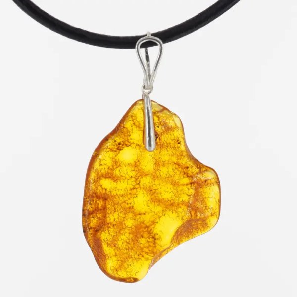 Naturalny Bursztyn i srebro - naszyjnik na rzemieniu