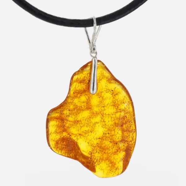 Naturalny Bursztyn i srebro - naszyjnik na rzemieniu