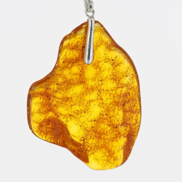 Naturalny Bursztyn i srebro - naszyjnik na rzemieniu