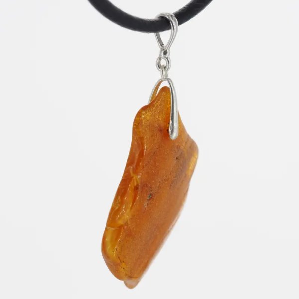 Surowy Naturalny Bursztyn i srebro - naszyjnik na rzemieniu (40-60 cm)