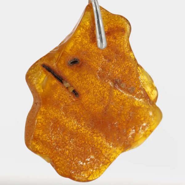 Surowy Naturalny Bursztyn i srebro - naszyjnik na rzemieniu (40-60 cm)