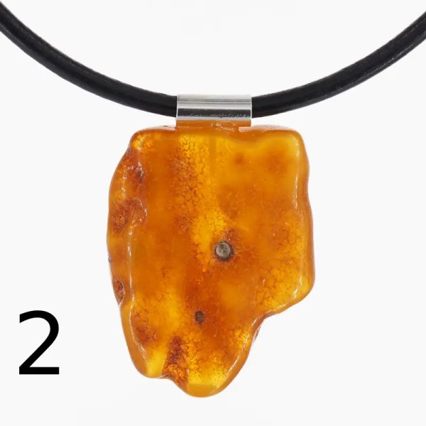 Surowy Naturalny Bursztyn i srebro - naszyjnik na rzemieniu (różne kamienie do wyboru)