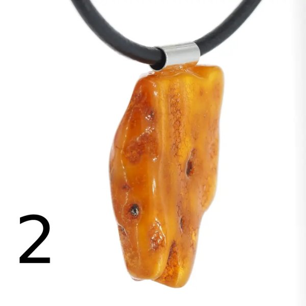 Surowy Naturalny Bursztyn i srebro - naszyjnik na rzemieniu (różne kamienie do wyboru)