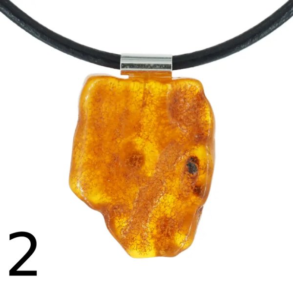 Surowy Naturalny Bursztyn i srebro - naszyjnik na rzemieniu (różne kamienie do wyboru)