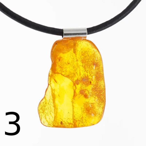 Surowy Naturalny Bursztyn i srebro - naszyjnik na rzemieniu (różne kamienie do wyboru)