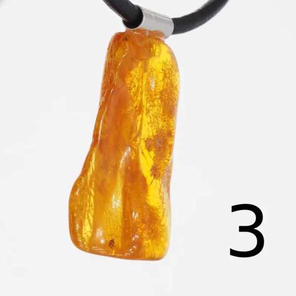 Surowy Naturalny Bursztyn i srebro - naszyjnik na rzemieniu (różne kamienie do wyboru)