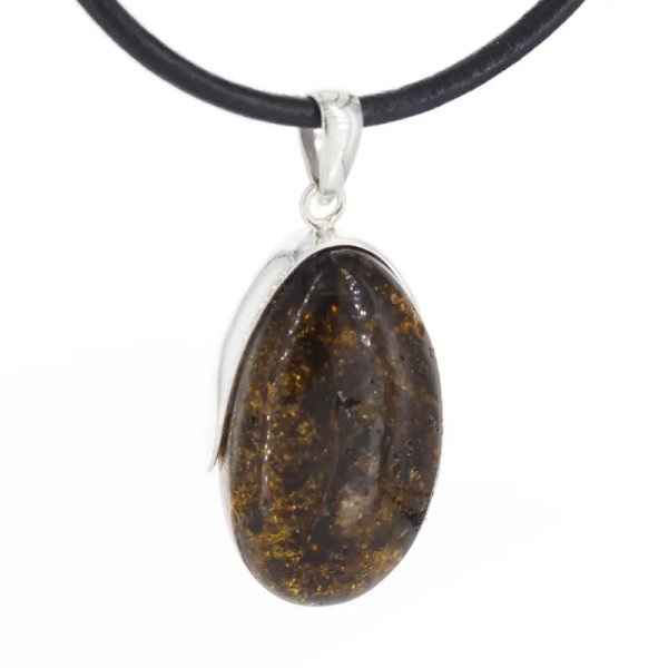 Zielony Bursztyn i srebro - zawieszka owal